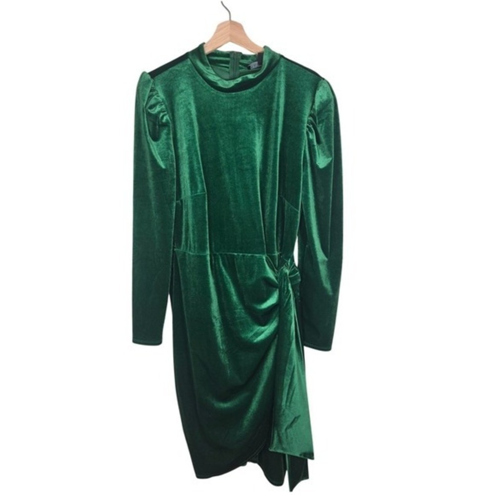 Eloquii Emerald Green Velvet Dress 16 Faux Wrap Ruched Holiday Cocktail Midi - Picture 2 of 7